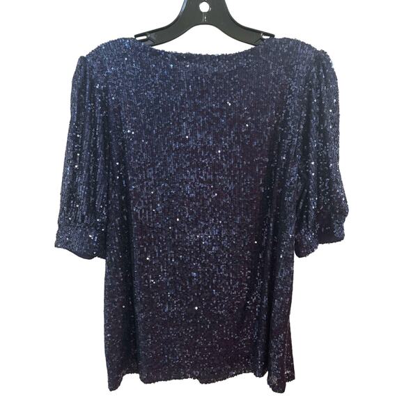 NWT Cable & Gauge Short Sleeve Twilight Blue Sequin Top Size M Polyester Spandex - Picture 2 of 3